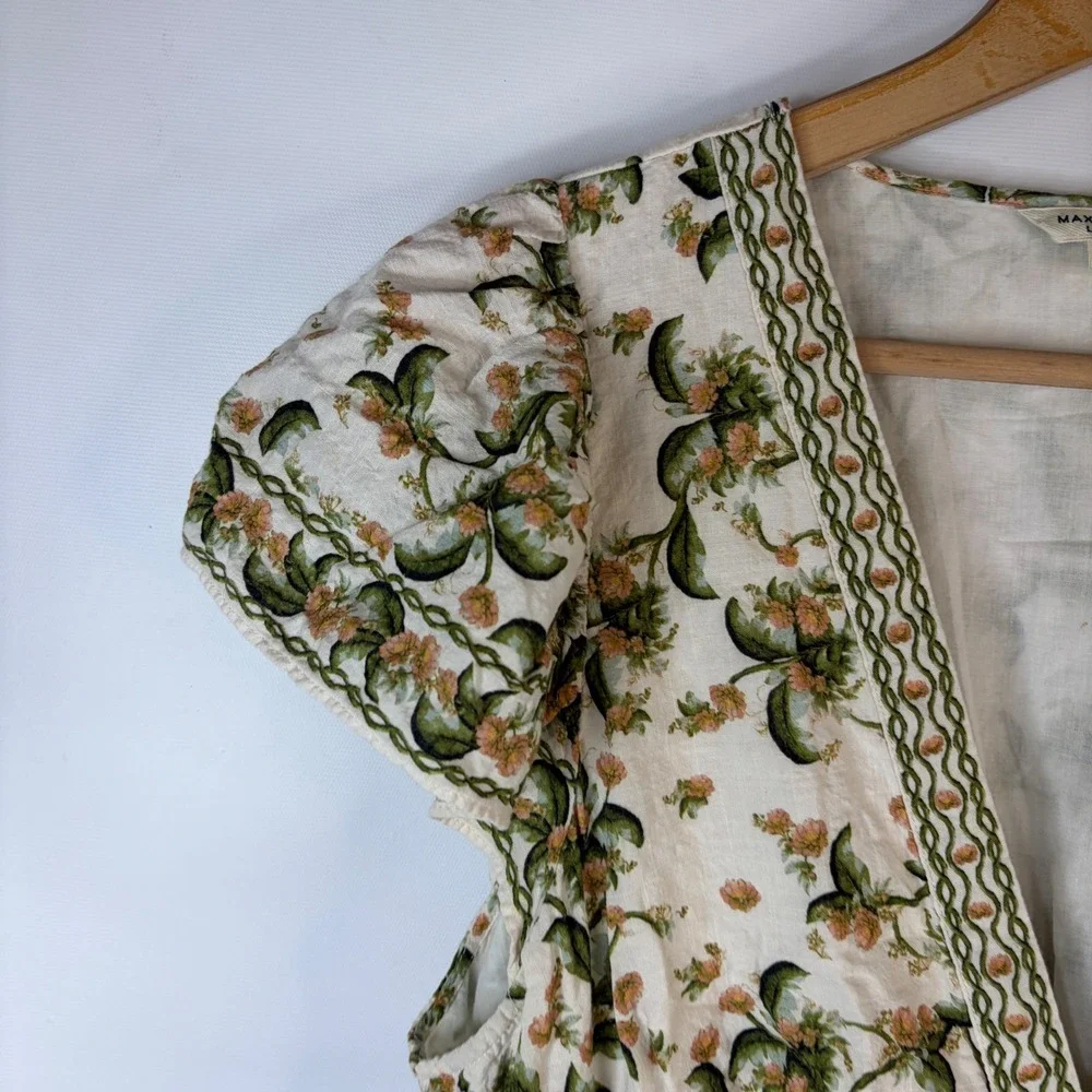 Max Studio London Maxi Dress Women XL Cream Floral V-Neck Flutter Sleeve Pockets